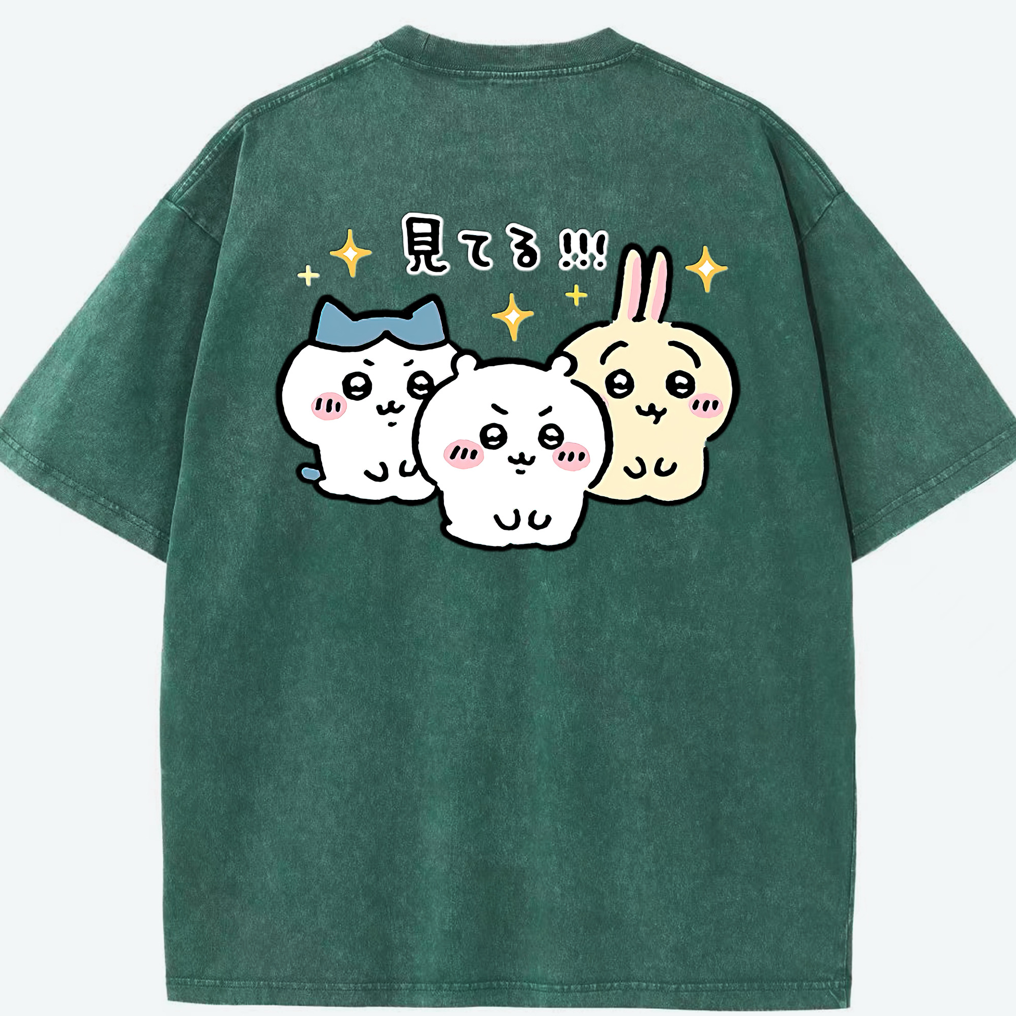 （画像用） ちいかわ ハチワレ Chii-kawa hachiware 綿100% ヴィンテージ風 半袖Tシャツ（背面プリント）